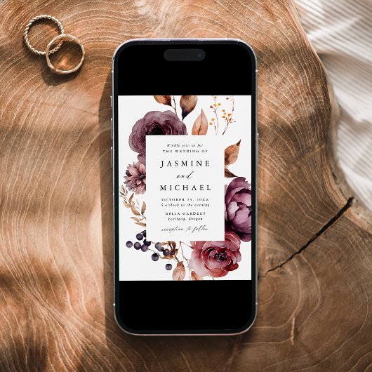 Rustieke herfst Marsala Bloemen Lijst Bruiloft Kaart