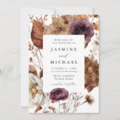 Rustieke herfst Marsala Bloemen Lijst Foto Bruilof Kaart (Voorkant)