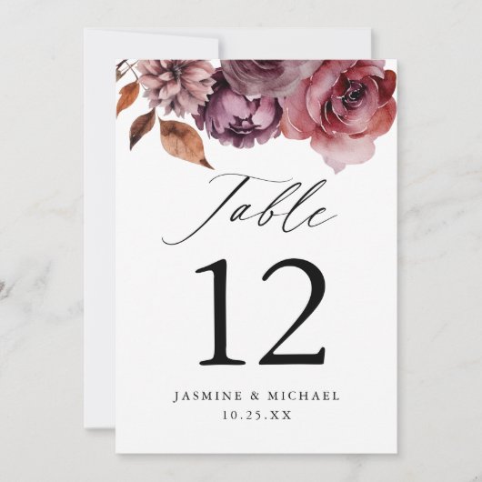 Rustieke herfst Marsala Bloemen Tafel Nummer (Voorkant)