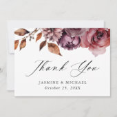 Rustieke herfst Marsala Bloemenbruiloft Bedankkaart (Voorkant)