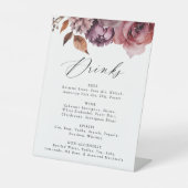 Rustieke herfst Marsala Bloemenbruiloft Drink Menu Reclamebord Met Voetstuk (Voorkant)