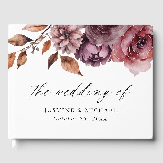 Rustieke herfst Marsala Bloemenbruiloft Gastenboek (Voorkant)