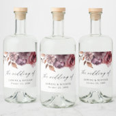 Rustieke herfst Marsala Bloemenbruiloft Likeurfles Etiket (Flessen)