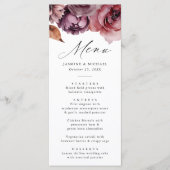 Rustieke herfst Marsala Bloemenbruiloft Menu (Voorkant)