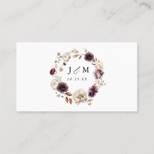 Rustieke herfst Marsala Bloemenbruiloft Plaatskaartje (Achterkant)