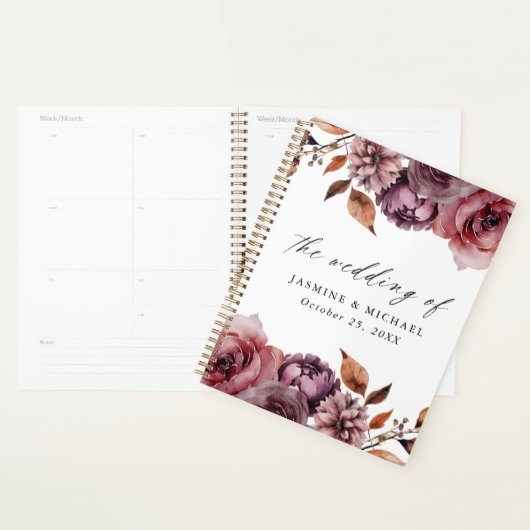 Rustieke herfst Marsala Bloemenbruiloft Planner (Display)