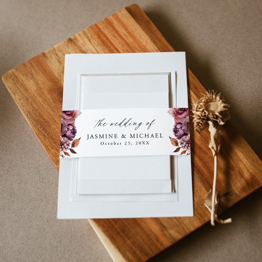 Rustieke herfst Marsala Bloemenbruiloft Uitnodigingen Wikkel