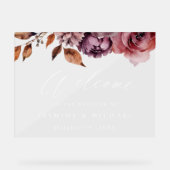 Rustieke herfst Marsala Bloemenbruiloft Welkom Acryl Bord (Voorkant)