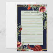 Rustieke Herfst Marsala Bloemendecor Marineblauw M Briefpapier (Voorkant / Achterkant)