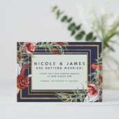 Rustieke Herfst Marsala Bloemig Navyblauw Save the Save The Date (Staand voorkant)