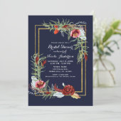 Rustieke herfst Marsala bloemnavy goud bruiloftsfe Kaart (Staand voorkant)