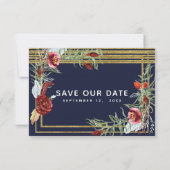 Rustieke herfst Marsala bloemnavyblauw 'Save the D Save The Date (Achterkant)