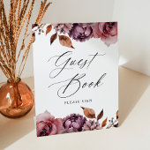 Rustieke herfst Marsala Floral bruiloft gastenboek Reclamebord Met Voetstuk