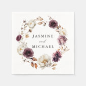 Rustieke herfst Marsala Floral krans bruiloft Servet (Voorkant)