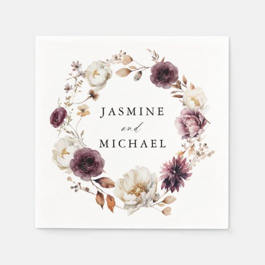 Rustieke herfst Marsala Floral krans bruiloft Servet (Voorkant)