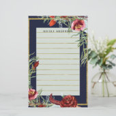 Rustieke Herfst Marsala Floral Navy Blue Modern Cu Briefpapier (Staand voorkant)