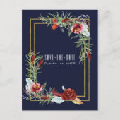 Rustieke Herfst Marsala Floral Navy Blue Save the Aankondigingskaart (Voorkant)