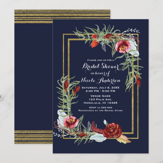 Rustieke Herfst Marsala Floral Navy Gold Vrijgezel Kaart (Voorkant / Achterkant)