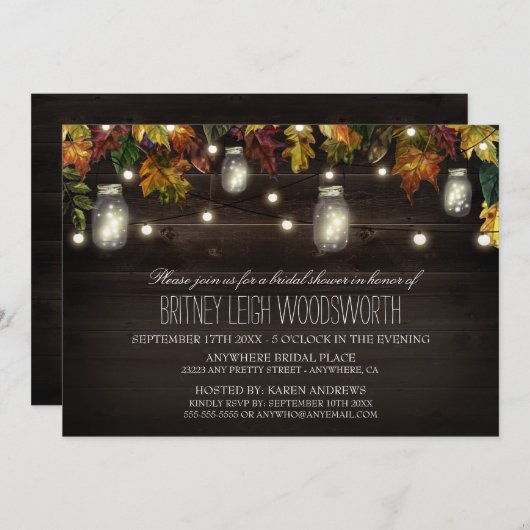 Rustieke Herfst Mason Jar Bridal Shower Uitnodigin Kaart (Voorkant / Achterkant)