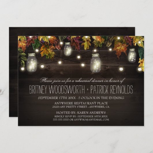 Rustieke Herfst Mason Jar repetitie dineruitnodigi Kaart (Voorkant / Achterkant)