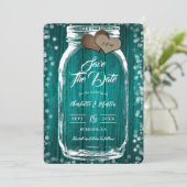 Rustieke Herfst Mason Jar Wood Blauwgroen bruiloft Save The Date (Staand voorkant)
