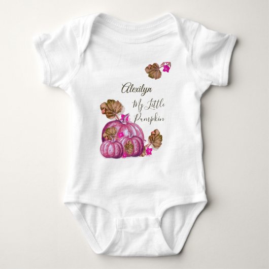 Rustieke Herfst Meisje Baby shower Herfst Roze Pom Romper (Voorkant)