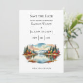 Rustieke herfst meren bos bruiloft save the date (Staand voorkant)