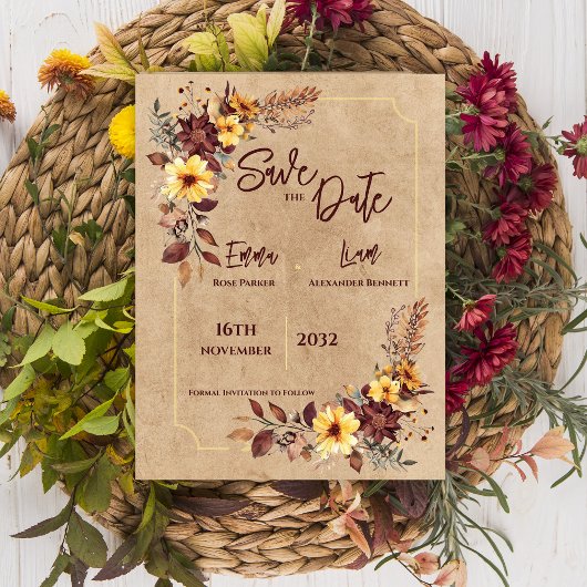 Rustieke Herfst Mosterd Floral Wedding Save The Da Briefkaart