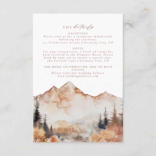 Rustieke Herfst Mountain bruiloft Details invoegen Informatiekaartje (Voorkant)