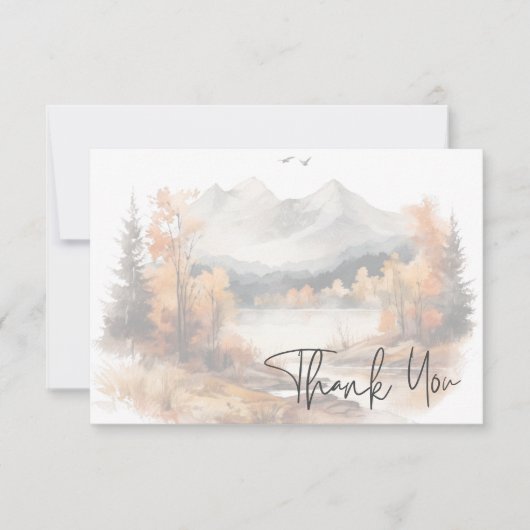 Rustieke Herfst Mountain Scene Waterverf bruiloft Bedankkaart (Voorkant)