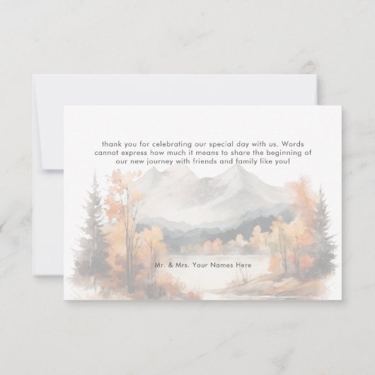 Rustieke Herfst Mountain Scene Waterverf bruiloft Bedankkaart (Achterkant)