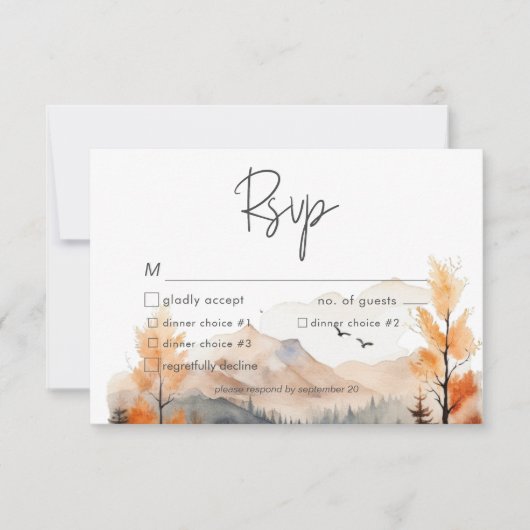 Rustieke Herfst Mountain Scene Waterverf Diner RSVP Kaartje (Voorkant)