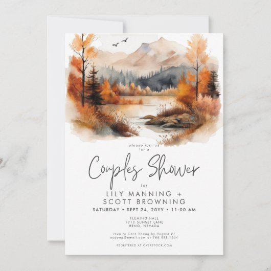 Rustieke Herfst Mountain Waterverf Koppels Douche Kaart (Voorkant)