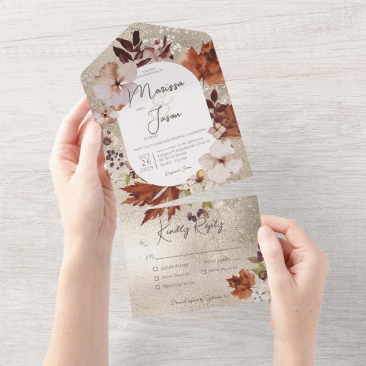 Rustieke Herfst Neutral Wreath Gold Dinner All In One Uitnodiging (Afscheurbaar)