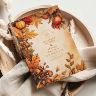 Rustieke herfst-oogst bruiloft kaart