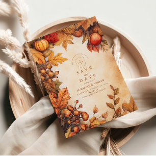 Rustieke herfst-oogst bruiloft save the date