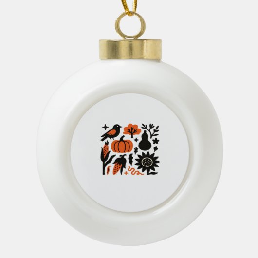 Rustieke Herfst Oogst Folk Classic T-shirt Keramische Bal Ornament (Voorkant)