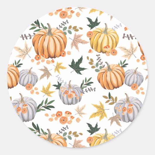 Rustieke Herfst Oogst Pompoen Patroon Thanksgiving Ronde Sticker (Voorkant)