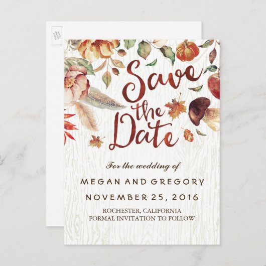 Rustieke Herfst Oogst Pompoen Save the Date Aankondigingskaart (Voorkant / Achterkant)