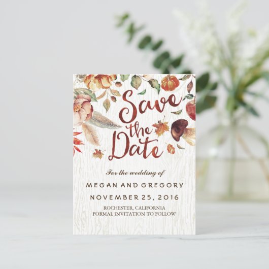 Rustieke Herfst Oogst Pompoen Save the Date Aankondigingskaart (Staand voorkant)