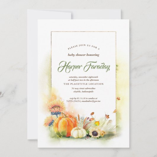 Rustieke Herfst Oogst Pompoen Zonnebloem Baby show Kaart (Voorkant)