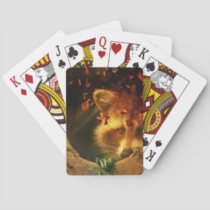 Rustieke herfst oranje herfstbladeren boswasbeer pokerkaarten