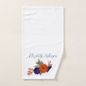 Rustieke Herfst Oranje Navy Blauwe Bloemen Bad Handdoek (Handdoek)