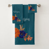 Rustieke Herfst Oranje Navy Blauwe Bloemen Bad Handdoek (Insitu)