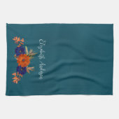 Rustieke Herfst Oranje Navy Blauwe Bloemen Theedoek (Horizontaal)