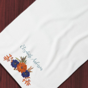 Rustieke Herfst Oranje Navy Blauwe Bloemen Theedoek