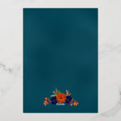 Rustieke herfst Oranje Navy Blue Floral Verloving Folie Uitnodiging (Achterkant)
