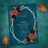 Rustieke herfst Oranje Navy Blue Floral Verloving Folie Uitnodiging