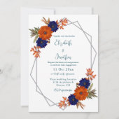Rustieke herfst Oranje Navy Blue Floral Verloving Kaart (Voorkant)