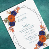 Rustieke herfst Oranje Navy Blue Floral Verloving Kaart